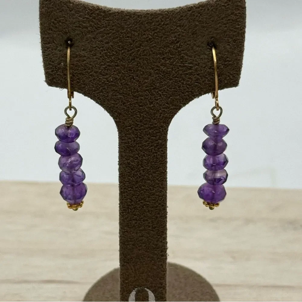 Elegant gold filled Purple faceted amethyst Beaded Earrings